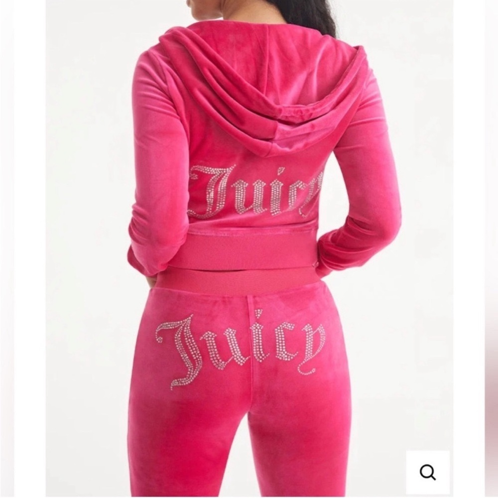 FLASHSALE🔥 Juicy Couture velvet pink velour OG big BLING Crystal logo tracksuit